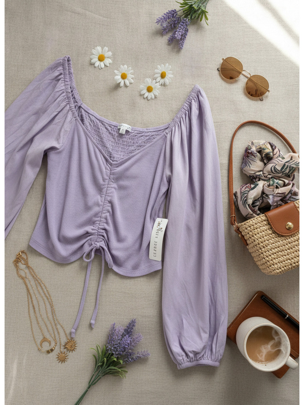 NWT Cropped Fairy Lavender Ruched Front Long-Sleeve Top. Plus Size 3x.